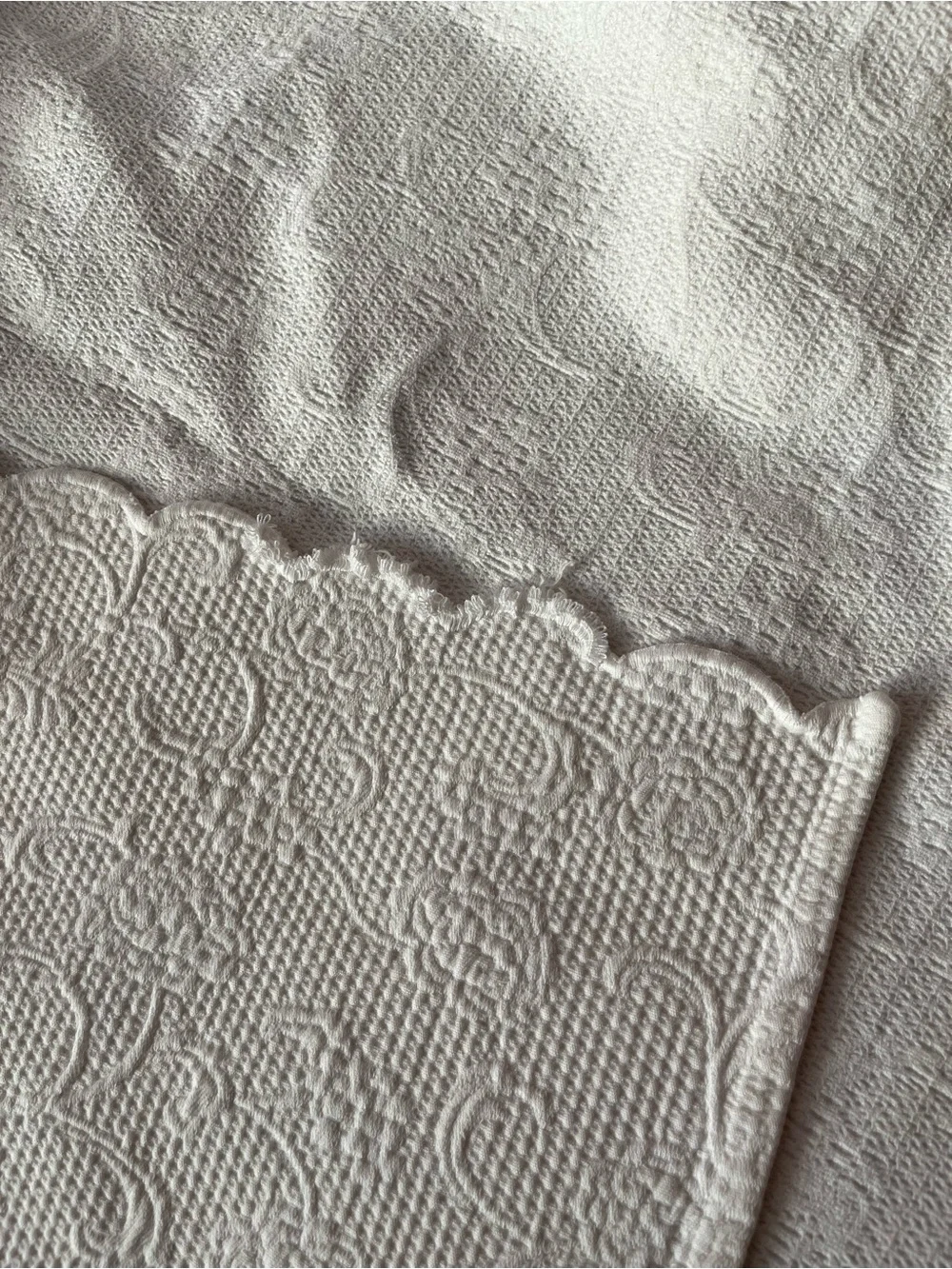 SFERRA Queen Alice white Coverlet textured 0784 scallop 100% cotton blanket